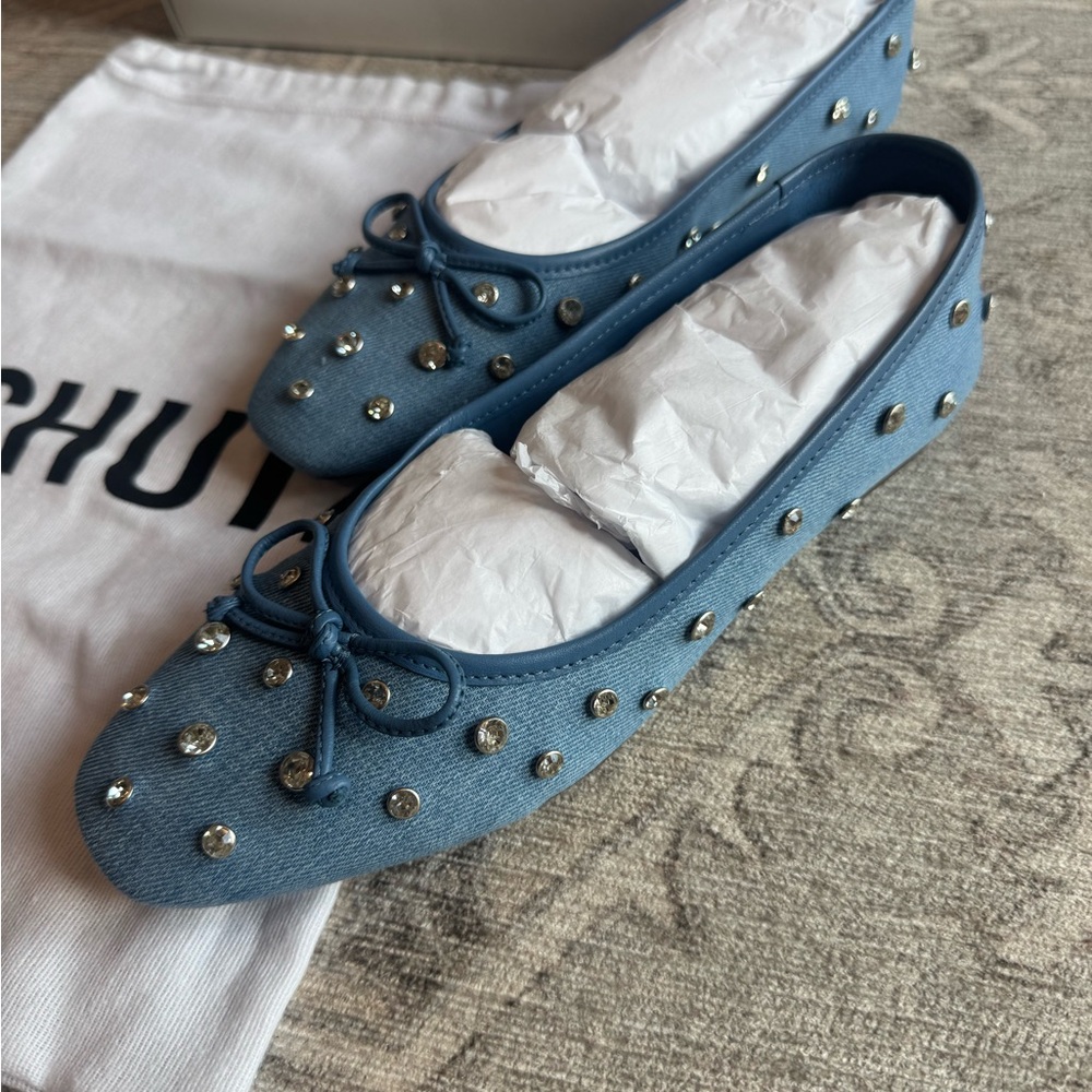 Schutz Arissa Rhinestone Flats Women’s Size 7B Azul Blue Slip-On Shoes NEW w box - Picture 6 of 10